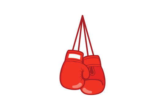 Red boxing gloves hanging isolated on white background. Vector illustration.