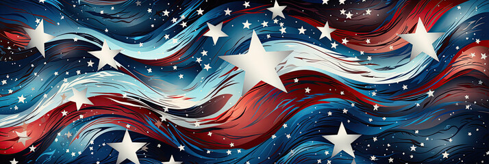 American USA flag in vintage retro style. Patriotic symbol of American independence with stripes and stars