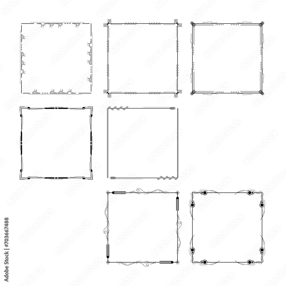 Aufkleber set black simple line frame collection doodle square floral frame elements vector design style sketc