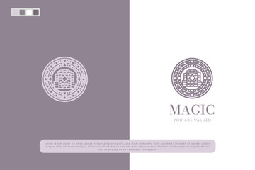 Casino logo design with chip, dice and cards elements in flat vector style