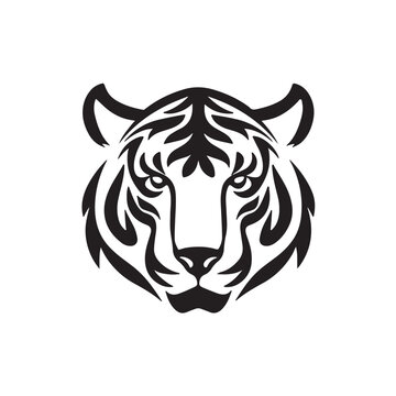 A black silhouette tiger head set, Clipart on a white Background, Simple and Clean design, simplistic