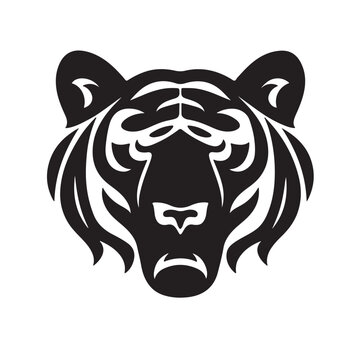 A black silhouette tiger head set, Clipart on a white Background, Simple and Clean design, simplistic