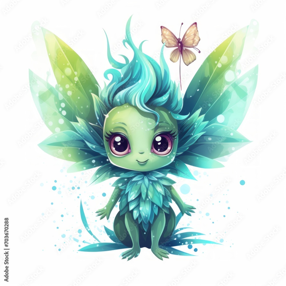 Poster generative ai a whimsical woodland creature, like a sprite or pixie, adorned with sparkling crystals