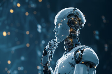 Fototapeta premium Artificial intelligence robotics and futuristic technology, machine learning and data analysis