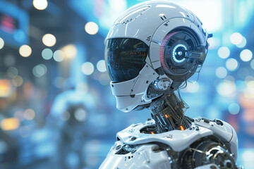 Fototapeta premium Artificial intelligence robotics and futuristic technology, machine learning and data analysis