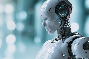 Fototapeta premium Artificial intelligence robotics and futuristic technology, machine learning and data analysis