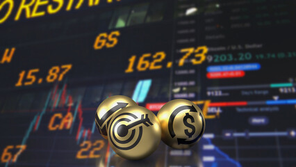 The  target icon on gold ball for Business concept 3d rendering.