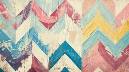 Background featuring pastel colors in a zigzag pattern, reminiscent of craft paper, adding a touch of whimsy and charm to the scene.