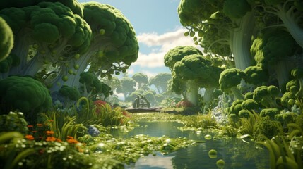 Generative AI Broccoli Forest Background