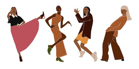 Womans dancing fashion beauty illustration vector art model body figure famine freedom 