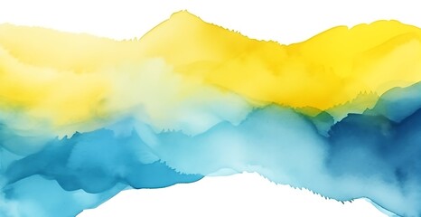 An abstract composition created by placing two watercolor stripes, one yellow and the other blue, side by side with partial overlap.watercolor painting background.