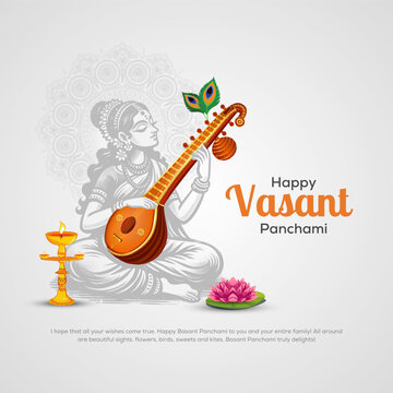 happy Vasant Panchami Puja of India. poster, banner, flyer vector illustration design
