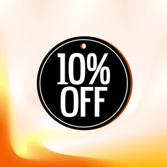 10% off black circular tag with orange gradient background for promotions and sales