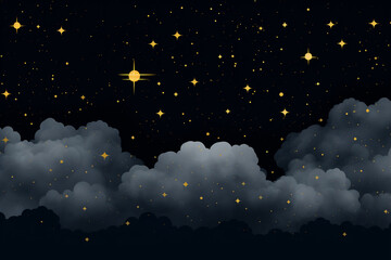 Fototapeta premium Night sky white clouds and yellow stars
