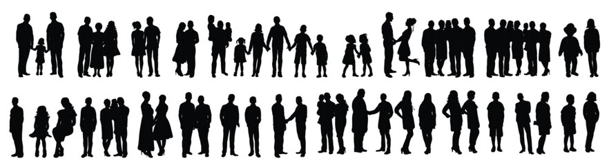 Silhouette people set in flat style, isolated, vector