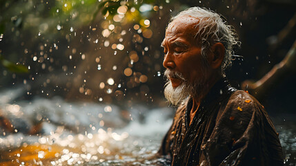 Old man enjoying water procedures in nature, spiritual cleansing, meditation
Health & Wellness, Religion, Spirituality, Spa & Leisure - obrazy, fototapety, plakaty
