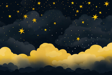 Night sky white clouds and yellow stars