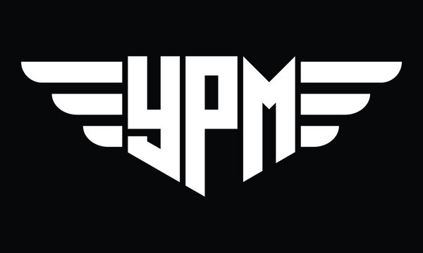 YPM three letter logo, creative wings shape logo design vector template. letter mark, word mark, monogram symbol on black & white.