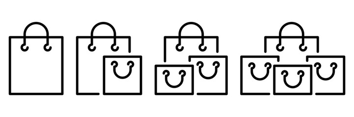 Shopping bag line icon set. Paper market bag linear icons. Grocery bag outline vector signs and symbols collection.