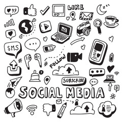 Hand drawn doodles collection of social media Vector EPS 10.eps