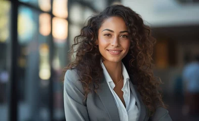 Foto op Plexiglas Business woman smiles with arms crossed in a stylish suit, hiring image for job postings © Ingenious Buddy 