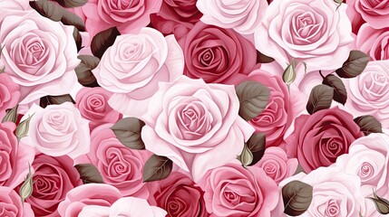 Beautiful roses background illustration. White, pink, and red flowers pattern.