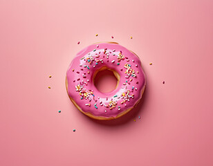 pink donut with sprinkles on a delicate background