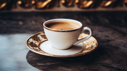 Coffee cup on a saucer, ready to be savored, an invitation to indulge