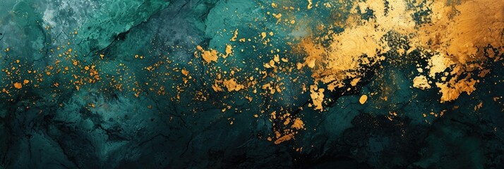 Grunge Background Texture in the Style Emerald Green and Gold - Amazing Grunge Wallpaper created with Generative AI Technology - obrazy, fototapety, plakaty