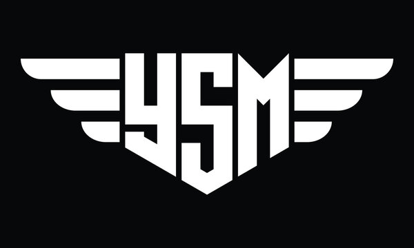 YSM three letter logo, creative wings shape logo design vector template. letter mark, word mark, monogram symbol on black & white.