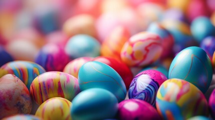 Fototapeta na wymiar Easter bliss: vibrantly colored easter eggs in a whimsical spring setting