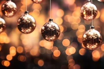 Fototapeta premium Glowing and radiant Christmas ornaments illuminating the tree background