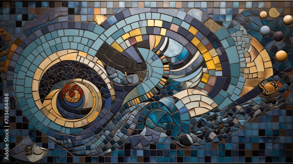 Poster mosaic of shapes and elements merging into a captivating design
