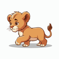 Lion cub sadly walking cartoon vector illustration clipart