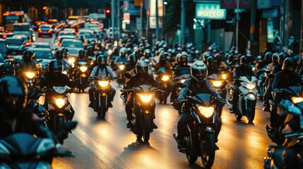 Obraz premium Busy city street from above, illustrating heavy motorcycle traffic in an Asian metropolis.