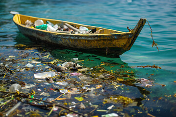 Garbage polluted sea.