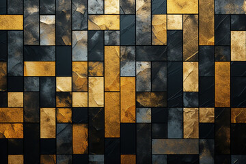 Gold and black mosaic wall background.