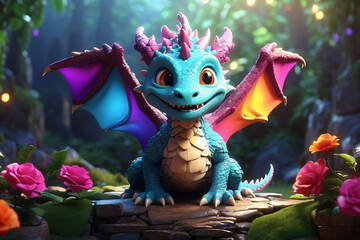 cute dragon with fantasy colors