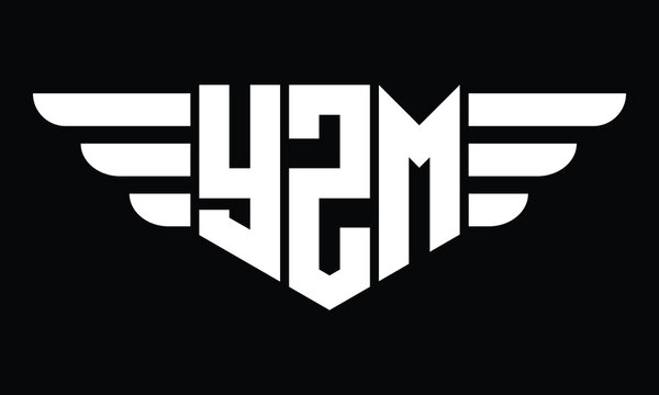 YZM three letter logo, creative wings shape logo design vector template. letter mark, word mark, monogram symbol on black & white.
