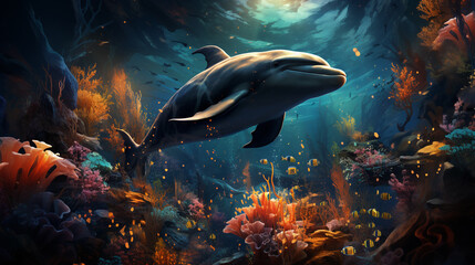 amazing dolphin wallpaper - obrazy, fototapety, plakaty