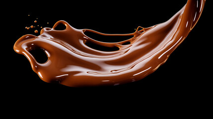 Chocolate splash isolated on black background - obrazy, fototapety, plakaty