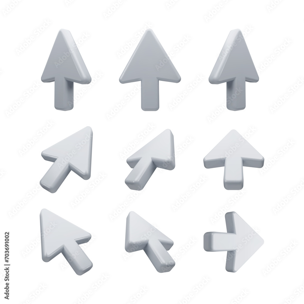 Poster set of cursor arrows in 3d style for digital interface design - a collection of digital cursor icons