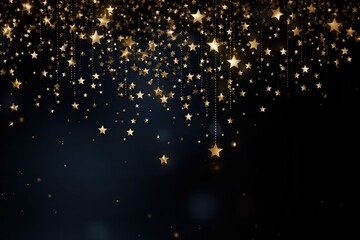 Fototapeta premium Abstract festive dark background with gold stars, Generative AI