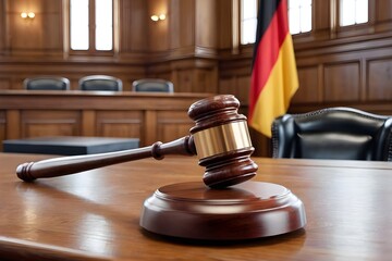 Ein Richterhammer im Gericht - Symbolbild für Recht und Ordnung - KI generiert - obrazy, fototapety, plakaty