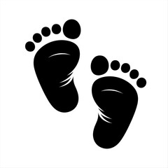 Vector of a pair of baby feet placed over a white background. Baby's feet in black silhouette form with fine line detail to show skin folds, giving texture and depth to the illustration. Vector Eps10