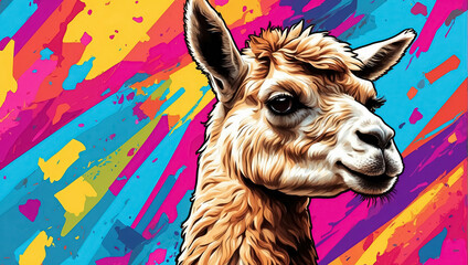 drawing alpaca on colorful background. Generative Ai