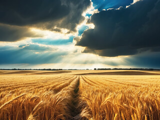 field with ears of golden wheat.Generative Ai