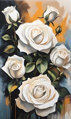 Bouquet of white roses. Acrylic painting. Greeting card for Valentine's Day, birthday, wedding, anniversary or Mother's Day	