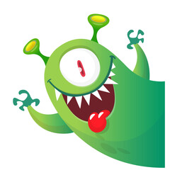 Cartoon happy monster one eye flying.  Vector illustration isolated on white. For Halloween party or package design