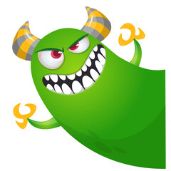 Fototapeta premium Cartoon scary monster with funny face expression waving hands . Vector illustration isolated on white. Halloween design